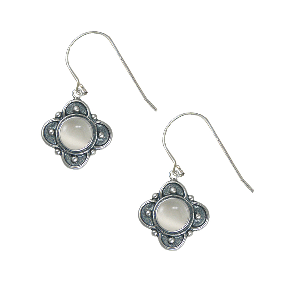 Sterling Silver Designer in White Moonstone Gemstone Drop Dangle Earrings